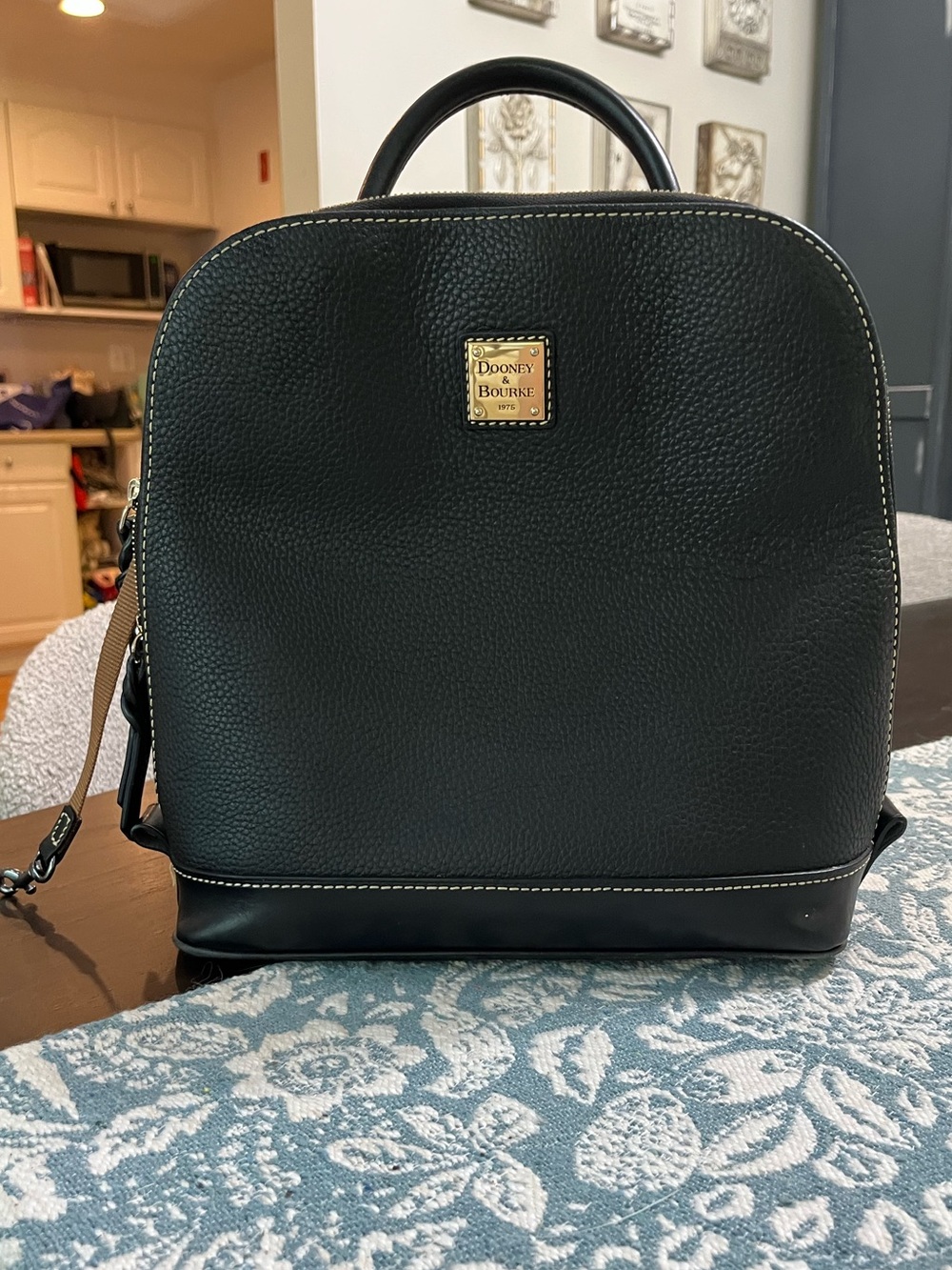 Dooney & Bourke Black Pebbled Leather Mini Backpack with Gold Logo